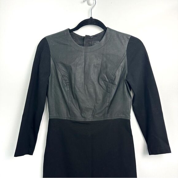 Robert Rodriguez Black Stretch Knit and Leather Long Sleeve Dress Sz 4 - Picture 3 of 13